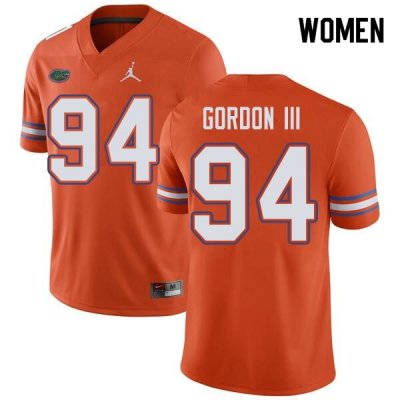 Women's Florida Gators #94 Moses Gordon III NCAA Jordan Brand Orange Authentic Stitched College Football Jersey FZS5562DP